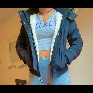 Black Hollister Jacket W/ Removable Fur hood